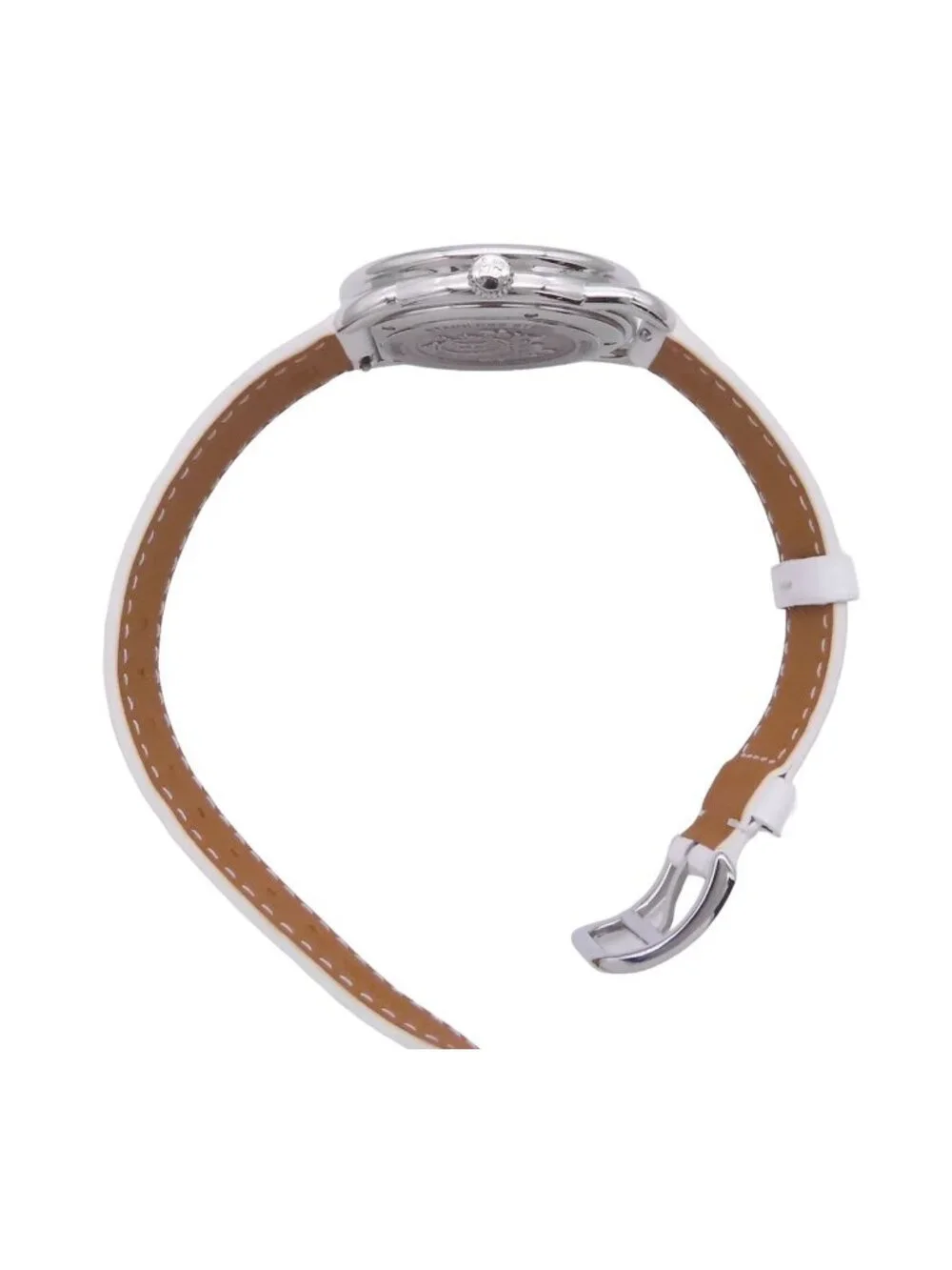 Hermes Arceau White Shell SS Leather Diamond Dial Watch Quartz